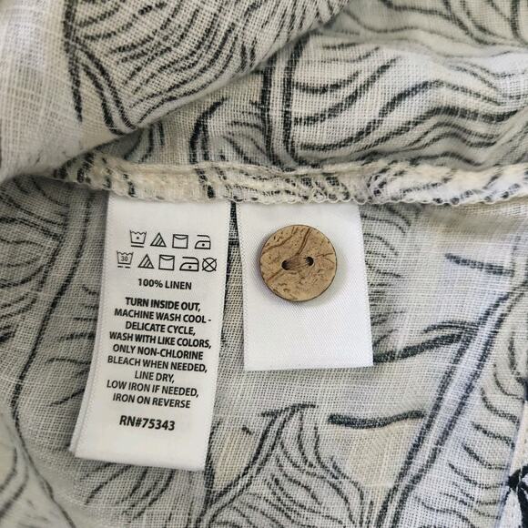 Rachel Zoe 100% Linen Cream Black Boxy Fit Short Sleeve Button Up Shirt Sz Large - Picture 8 of 8